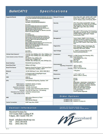 Microhard BULLETCAT12 ULTRAFAST CAT12 Cellular Modem/Gateway LTECAT12
