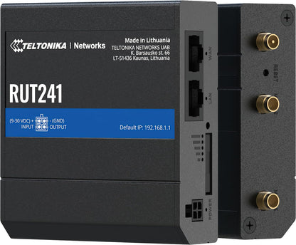 Teltonika RUT241030000 Model RUT241 Industrial Cellular Router; 4G LTE (Cat 4), 3G, and 2G Connectivity; 2X Ethernet Ports; WI-FI; WAN Failover; Remote Access Management; Global Version